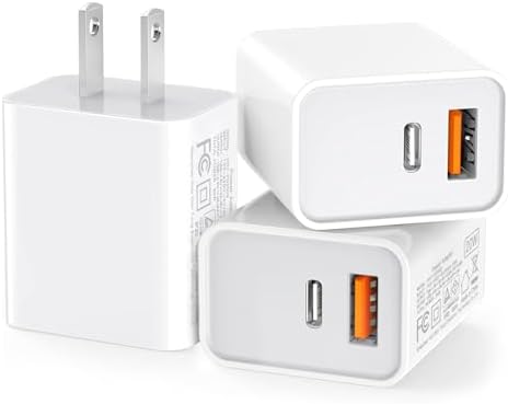 3 Pack USB C Wall Charger, 20W Durable Dual Port QC+PD 3.0 P...