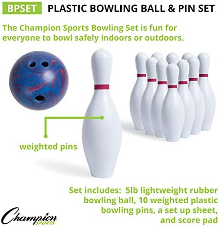 Champion Sports Bowling Set with Plastic Pins - Ball Include...