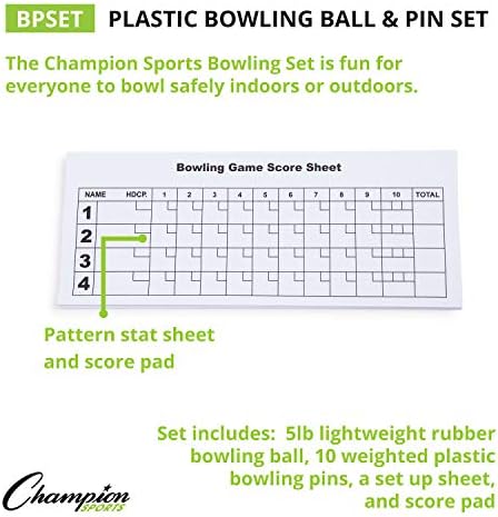 Champion Sports Bowling Set with Plastic Pins - Ball Include...