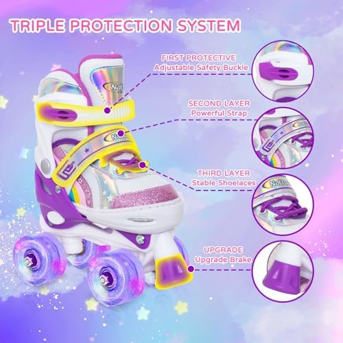 Nattork Girls Roller Skates for Kids, 4 Size Adjustable Rain...