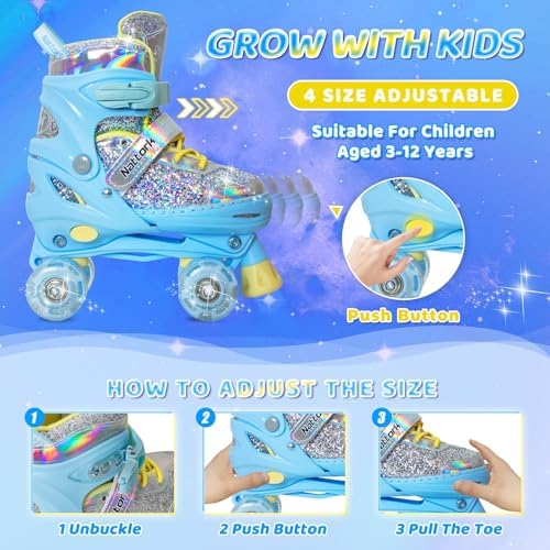 Nattork Kids Roller Skates for Girls Kids, 4 Sizes Adjustabl...