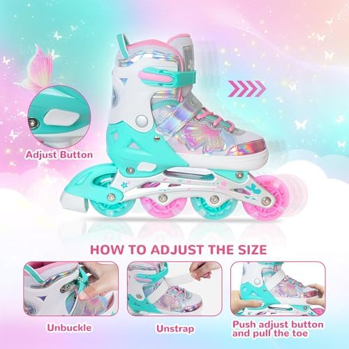 Nattork Girls Inline Skates for Kids Boys, 4 Sizes Adjustabl...