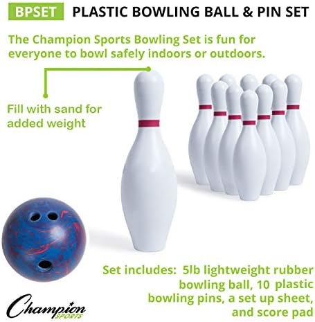 Champion Sports Bowling Set with Plastic Pins - Ball Include...