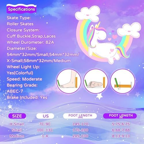 Nattork Girls Roller Skates for Kids, 4 Size Adjustable Rain...