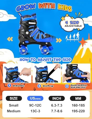 NEMONE Mermaid 4 Size Adjustable Light up Roller Skates for ...