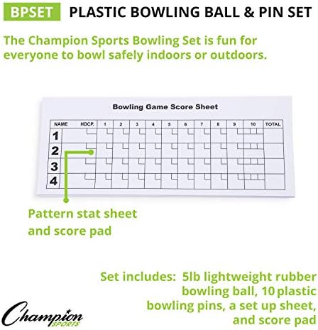 Champion Sports Bowling Set with Plastic Pins - Ball Include...