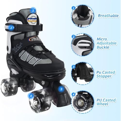 Nattork Roller Skates for Kids Boys Girls, 4 Size Adjustable...