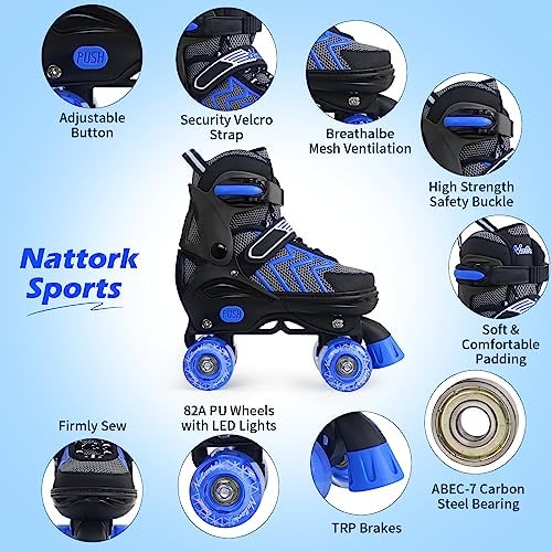 Nattork Kids Roller Skates for Boys & Girls, 4 Size Adjustab...