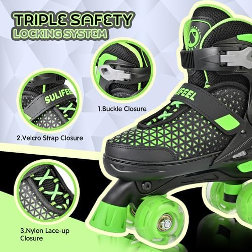SULIFEEL Roller Skates for Girls Boys Kids,4 Sizes Adjustabl...