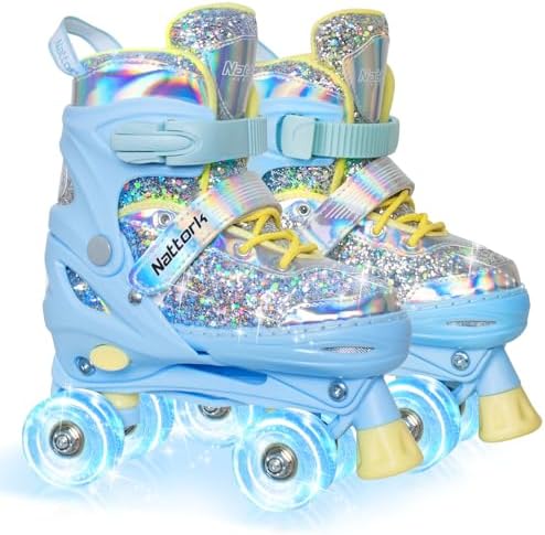 Nattork Kids Roller Skates for Girls Kids, 4 Sizes Adjustabl...